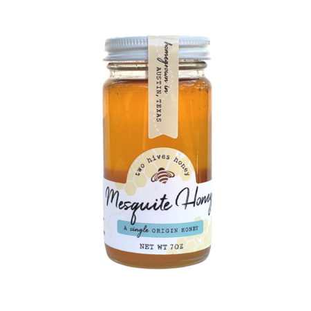 Two Hives Honey mesquite honey on white background