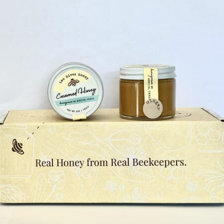 Two jars of creamed honey from Two Hives Honey